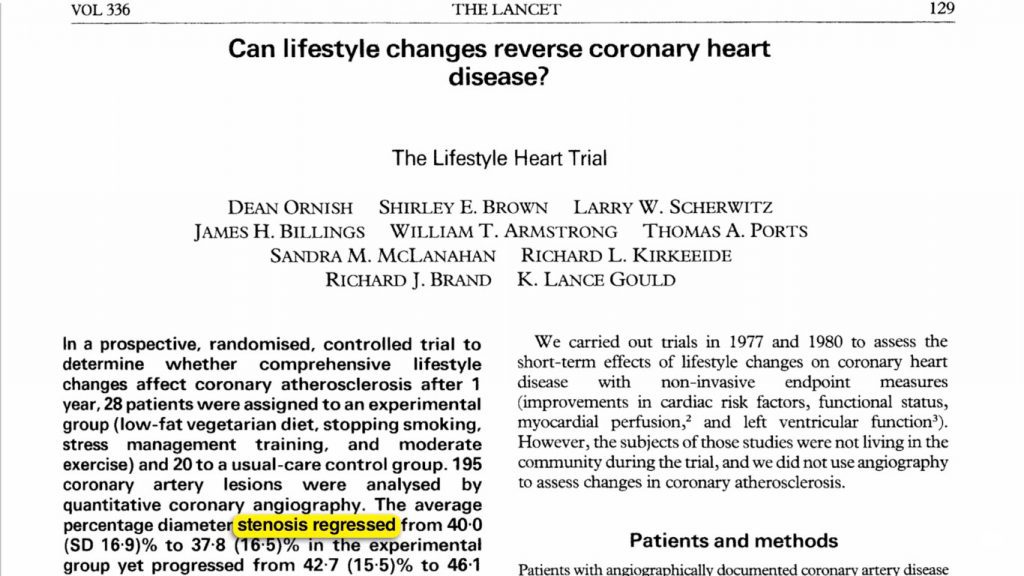 Publication scientifique "Can lifestyle changes reverse coronary heart disease?"
Peuvent les changements des habitudes de vie renverser la maladie cardiaque coronaire?